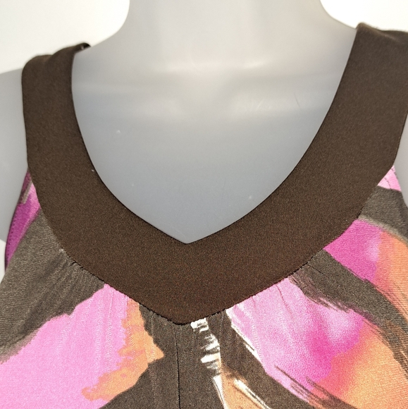 IZ BYER Women's Sleeveless V Neck Top Brown Multi-Color Abstract Design Medium - Picture 3 of 12